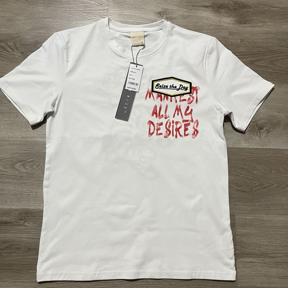Smoke Rise White Manifest Carpe Diem Short Sleeve Shirt Mens Size Large NEW